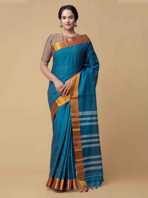 

Unnati Silks Green Pure Cotton Solid Handloom Narayan Peth Saree
