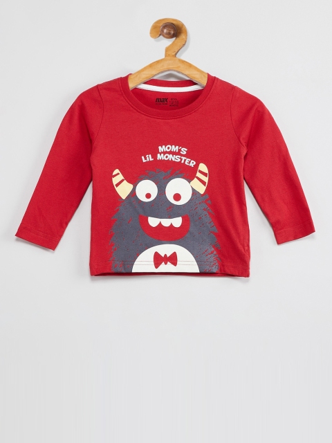 

max Boys Red Printed Round Neck T-shirt