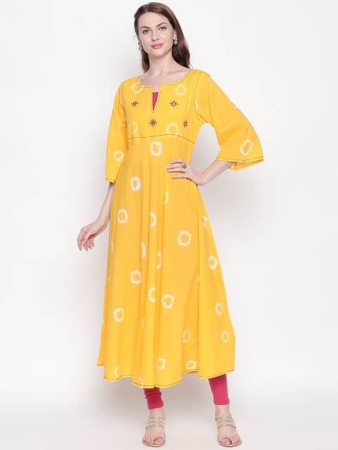 

WomenMagic Women Yellow Dyed A-Line Kurta