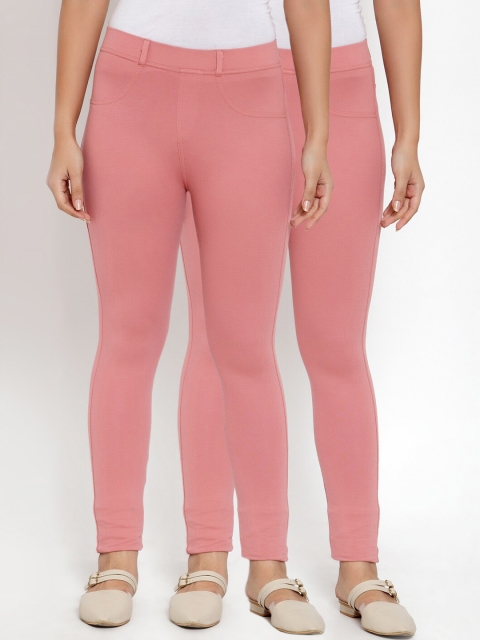 

KLOTTHE Women Pack Of 2 Pink Solid Skinny-Fit Treggings
