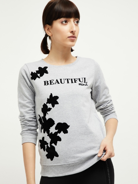 

max Women Grey Melange Printed Sweatshirt