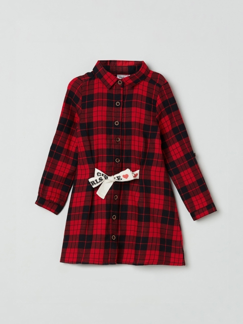 max Girls Red Checked Shirt Style Pure Cotton Top