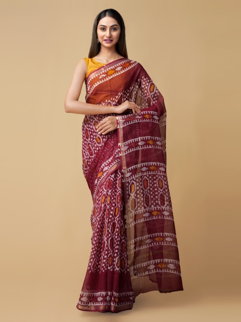 

Unnati Silks Red & White Pure Cotton Printed Kota Handloom Saree