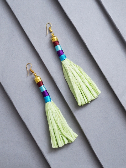 

Golden Peacock Green & Gold-Toned Contemporary Drop Earrings