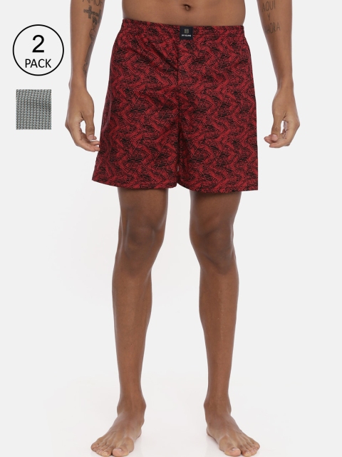 

IMYOUNG Men Pack Of 2 Printed Pure Cotton Boxers IMYBXRPK253, Red