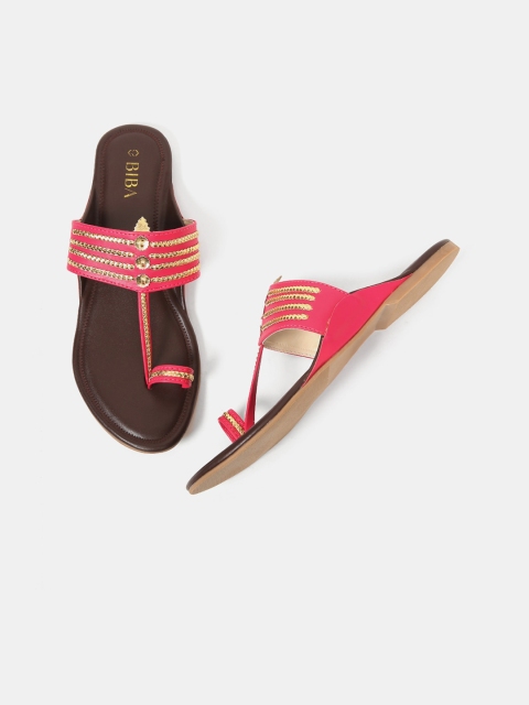 

Biba Women Pink & Gold-Toned Striped Open Toe Flats