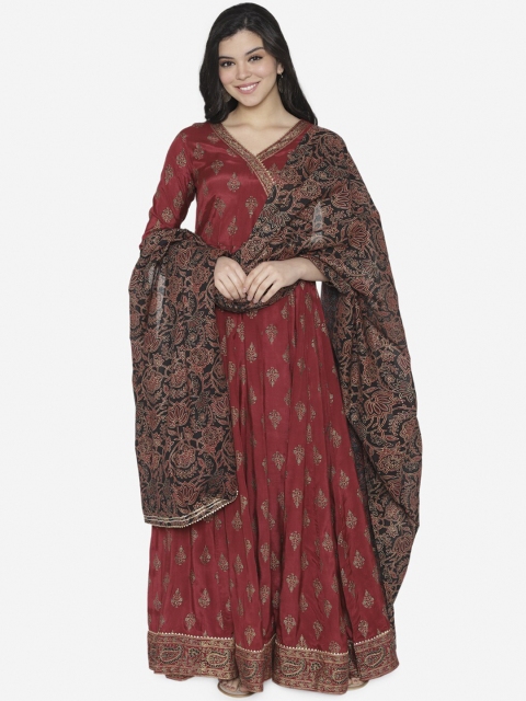 

TARA-C-TARA Women Maroon Floral Printed Maxi Dress with Dupatta