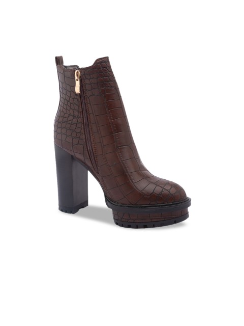 

Sole To Soul Women Brown Textured Heeled Boots