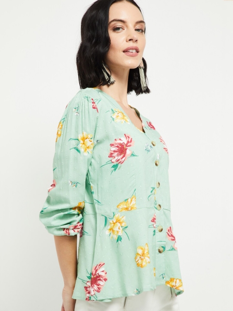 

max Women Olive Green Printed Top