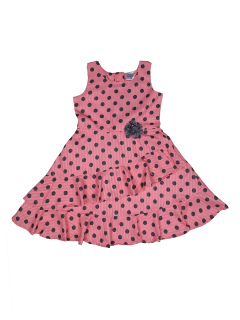 

Doodle Girls Peach-Coloured & Grey Polka Dot Printed Fit and Flare Dress