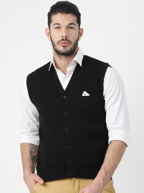 

Monte Carlo Men Black Self-Design Cardigan Sweater