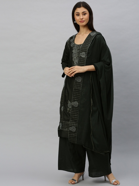 

Ishin Olive Green Cotton Blend Unstitched Dress Material