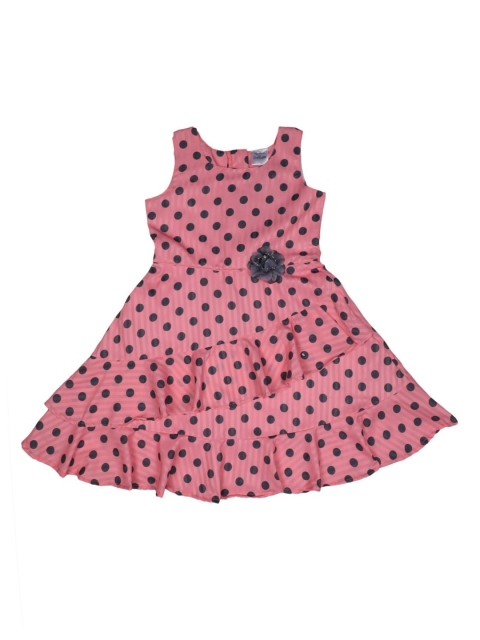 

Doodle Girls Peach & Grey Polka Dots Printed Fit and Flare Dress with Shrug