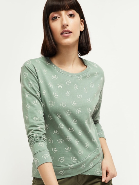 

max Women Green & White Printed Sweatshirt