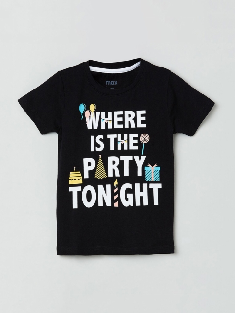 

max Boys Black Printed Round Neck T-shirt