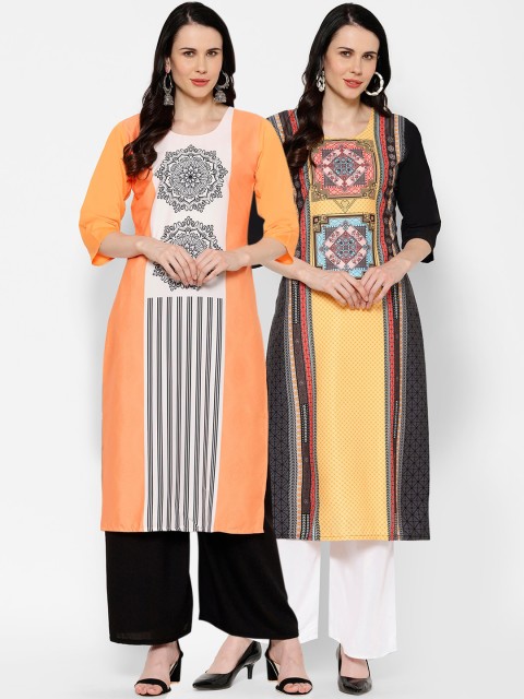 

7Threads Women Pack Of 2 Multicoloured Printed Straight Kurtas, Multi