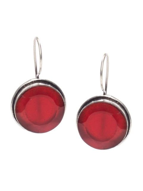 

Alankruthi Silver-Plated & Red Circular Drop Earrings