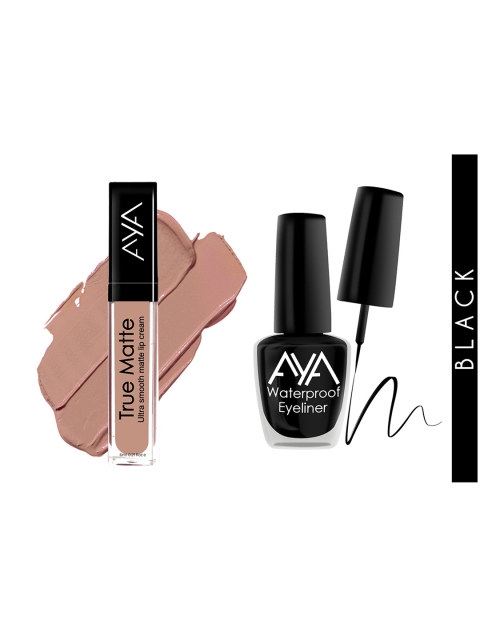 

AYA Black Waterproof Eyeliner (5ml) and Brown Nude Ultra Smooth Matte LipGloss (6ml)