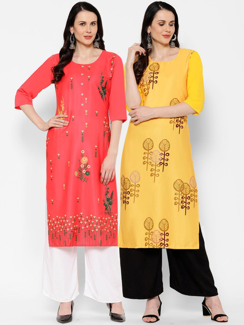 

7Threads Women Multicoloured Embroidered Straight Kurta, Multi