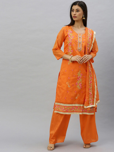 

Ishin Women Orange Solid Unstitched Dress Material