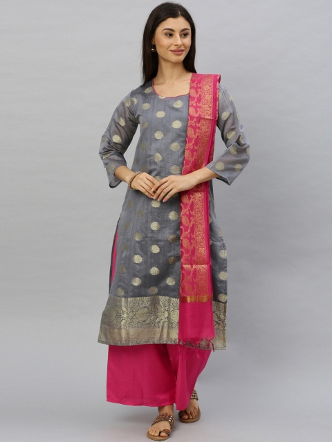 

Ishin Women Grey & Pink Woven Design Unstitched Dress Material