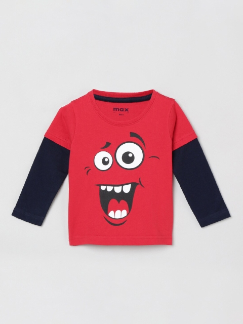

max Boys Red Printed Round Neck T-shirt