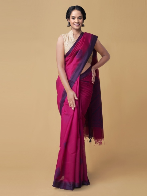 

Unnati Silks Pink Pure Cotton Solid Uppada Saree