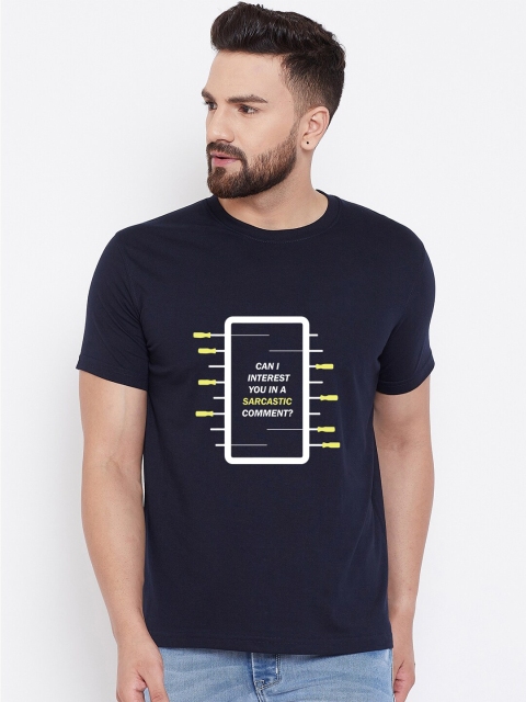 

wesquare Men Navy Blue Printed Round Neck T-shirt