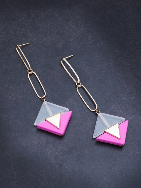 

Golden Peacock Pink & Gold-Toned Geometric Drop Earrings