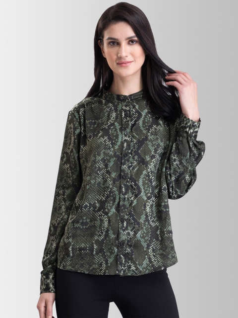 

FableStreet Women Green Regular Fit Printed Formal Shirt
