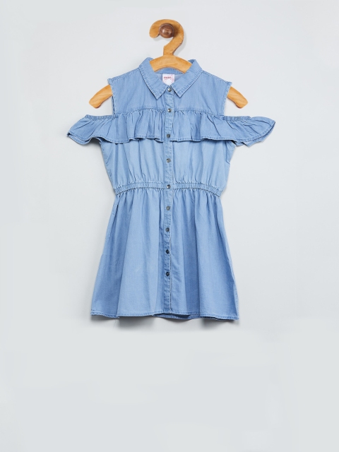 

max Girls Blue Solid Fit and Flare Dress