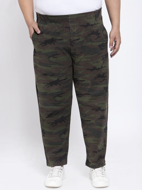 

plusS Men Green & Black Camouflage Printed Track Pants