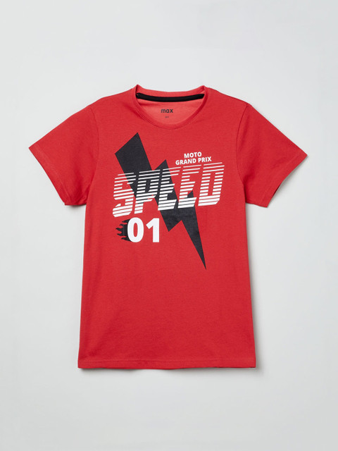 

max Boys Red Printed Round Neck T-shirt
