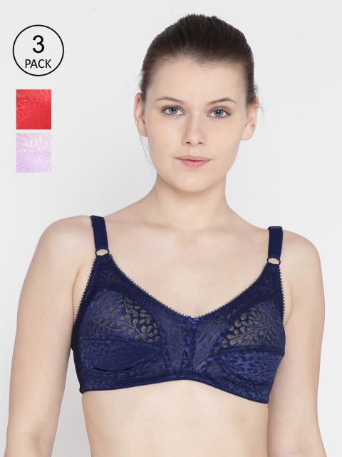 

Leading Lady Pack Of 3 Lace Non-Padded Non-Wired T-Shirt Bra, Red