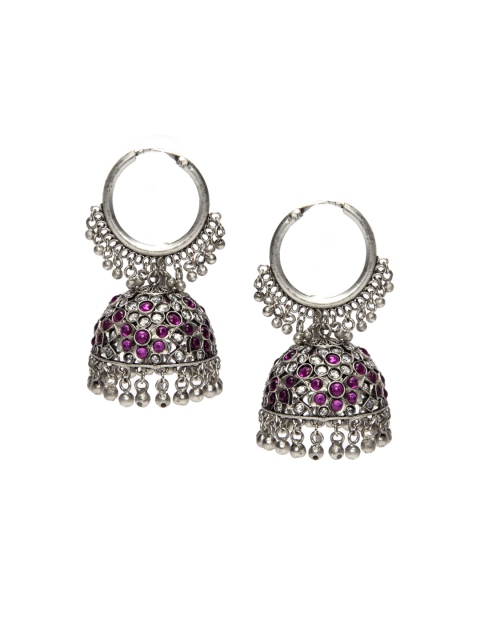 

Alankruthi Silver-Toned & Pink Contemporary Jhumkas