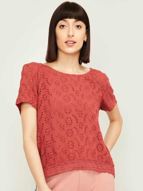 

CODE by Lifestyle Women Rust Orange Self Design Top