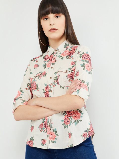 

max Women Beige Printed Shirt Style Top
