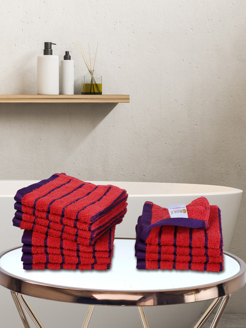

BIANCA Set of 12 Blue & Red Striped 450 GSM Face Towels