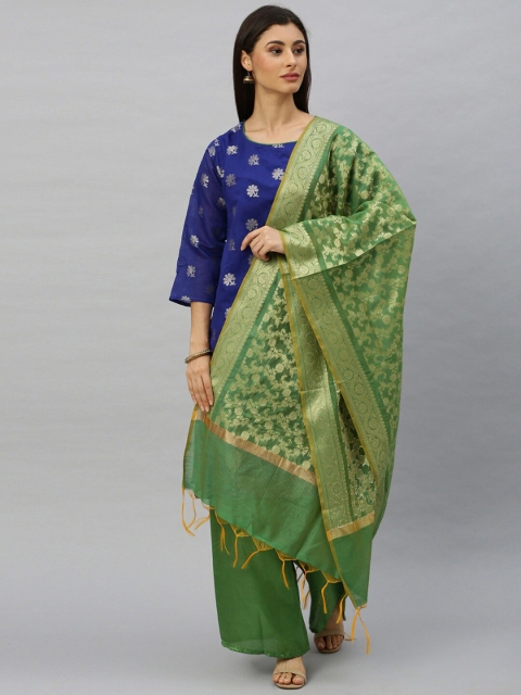 

Ishin Women Blue & Green Woven Design Unstitched Dress Material