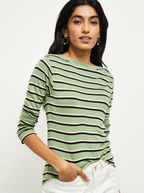 

max Women Olive Green Striped Top