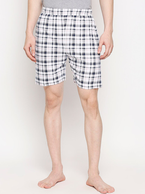 

FiTZ Men White & Blue Checked Lounge Shorts