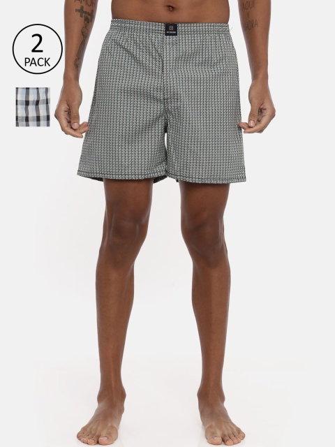 

IMYOUNG Men Pack of 2 Printed Pure Cotton Boxers, Black