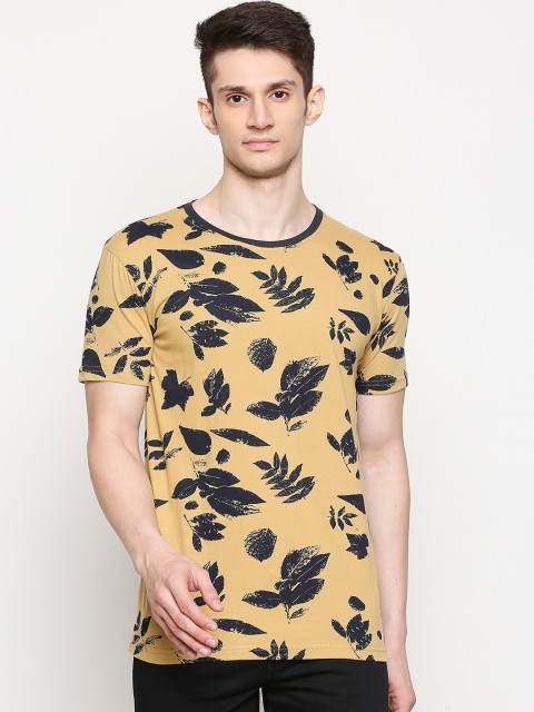 

FiTZ Men Yellow Printed Round Neck T-shirt