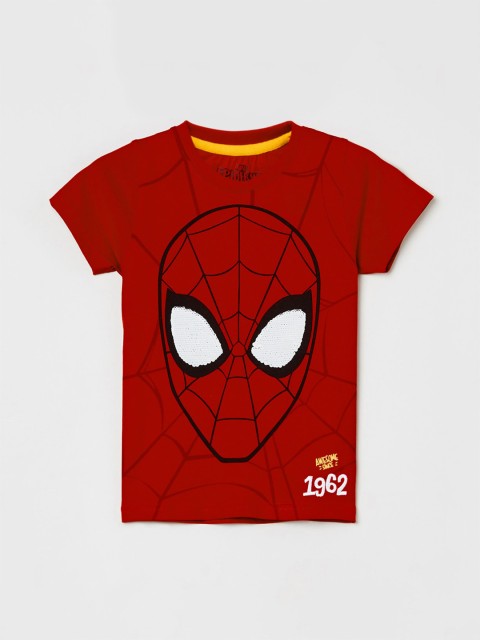 

max Boys Red Printed Round Neck Cotton T-shirt
