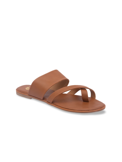 

Sole To Soul Women Tan Brown Striped One Toe Flats