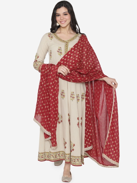 

TARA-C-TARA Women Beige & Red Printed Maxi Dress with Dupatta