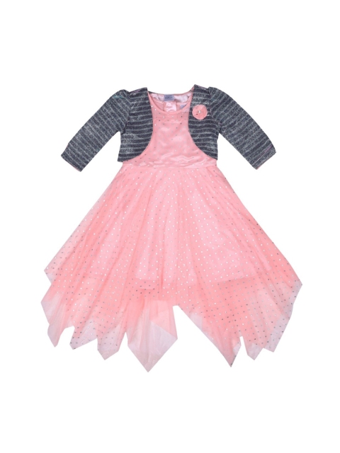 

Doodle Girls Peach-Coloured Embellished Fit and Flare Dress With Shrug