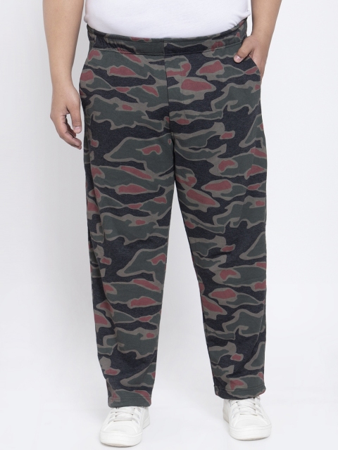 

plusS Men Green & Red Camouflaged Printed Plus Size Track Pants