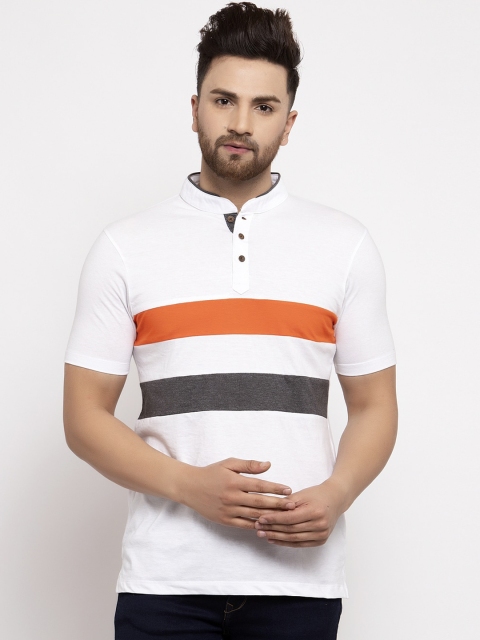 

Kalt Men Off-White Striped Mandarin Collar T-shirt