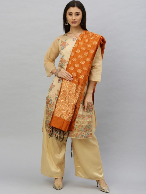 

Ishin Women Gold-Coloured Embroidered Unstitched Dress Material